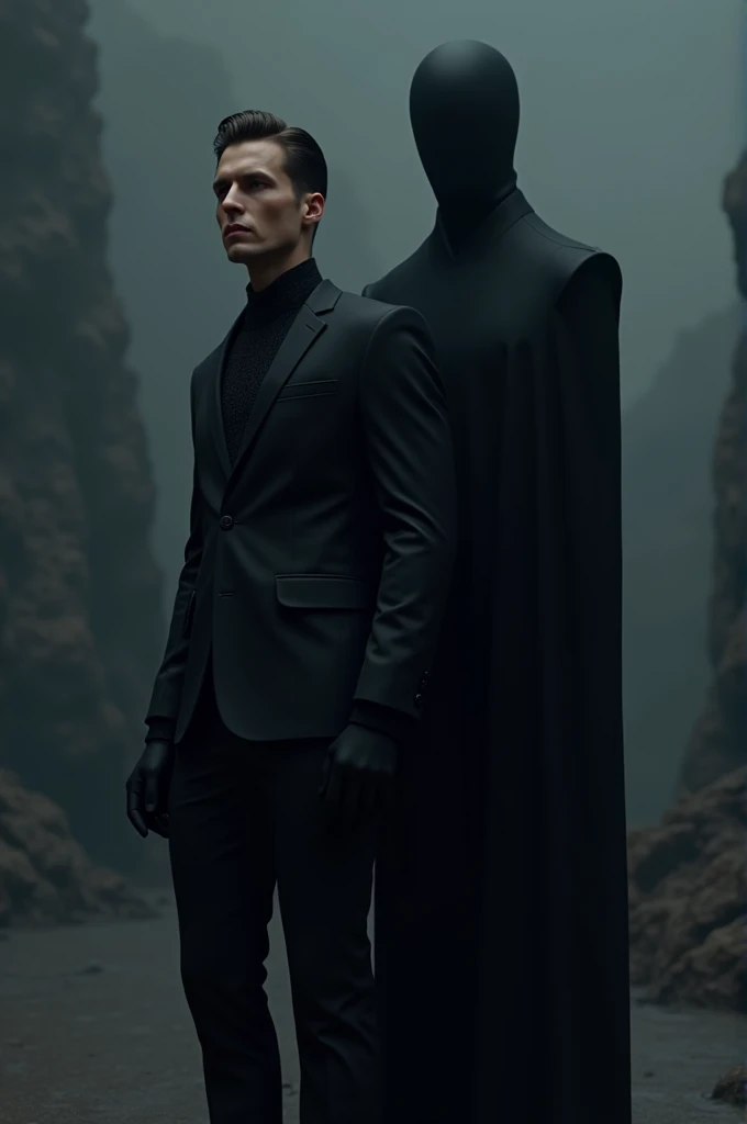 Black jaket man and shod and side me black thar