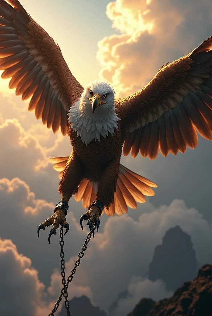 Gigantic flying eagle with chains + muscular
