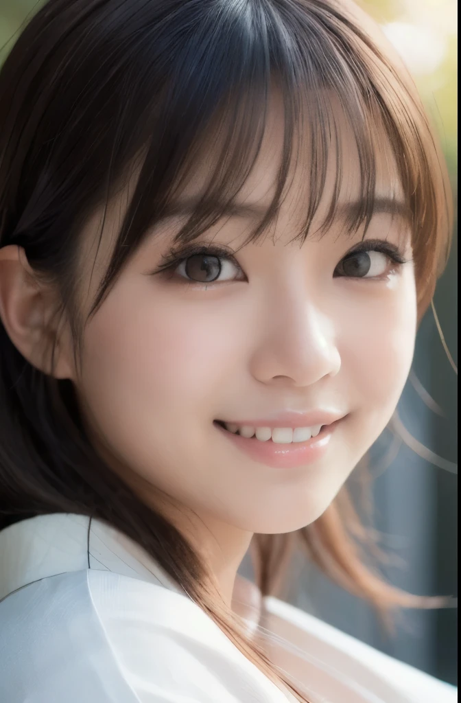 best quality, face focus, soft light, ultra high res, (photorealistic:1.4), RAW photo,(Shinozaki Ai), white skin, kawaii, 1 Japanese girl, solo, cute, (smile), (pupil, lights in the eyes), detailed beautiful face, Medium-sized breasts,(high resolution detail of human skin texture),(long hair),(portrait), upper body, white traditional kimono