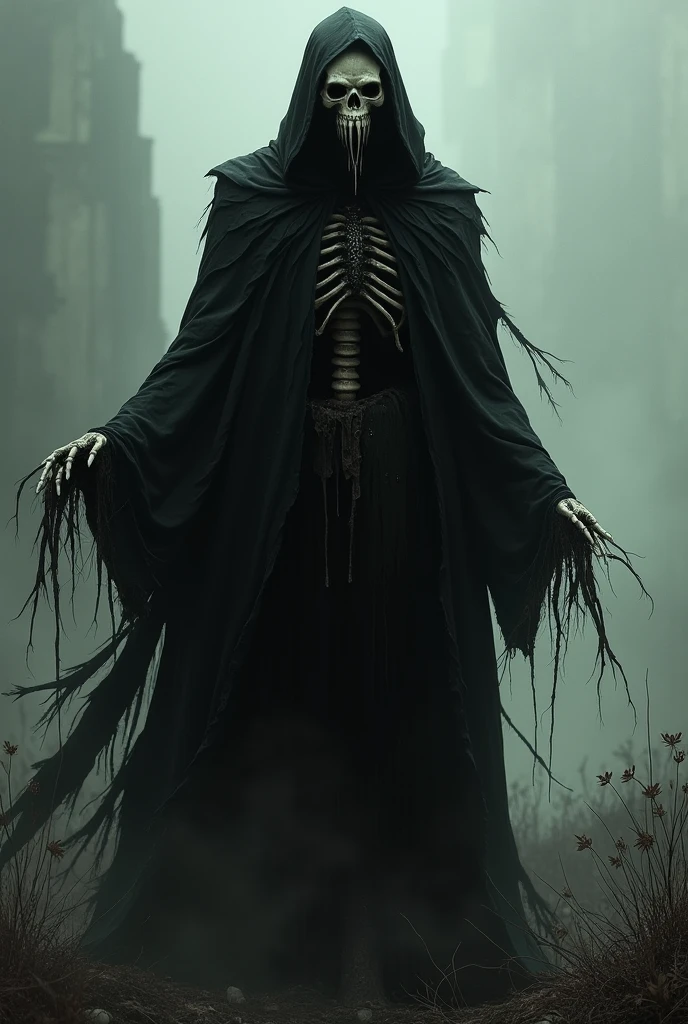 v from v for vendetta but as a scarecrow, lamenteer mask, black robes