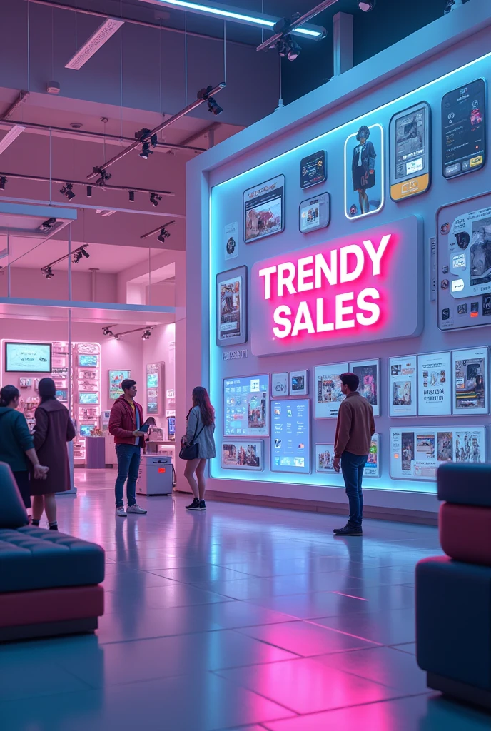 Create an image with digital products and the name trendy sales