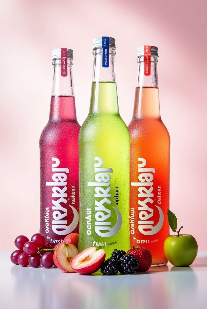 Sparkling drink, plastic bottles,3 bottles,
3 taste,taste is grapes,green apple,mix berries,name of product is "wakuwaku".