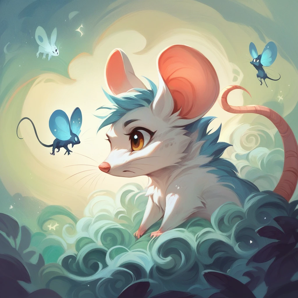 little guardian spirit, mouse, in the Scandinavian Nordic theme. mouse дух-хранитель, Rendering style is casual, soft, with neat shapes and detailed textures, Pure colors. digital painting, 