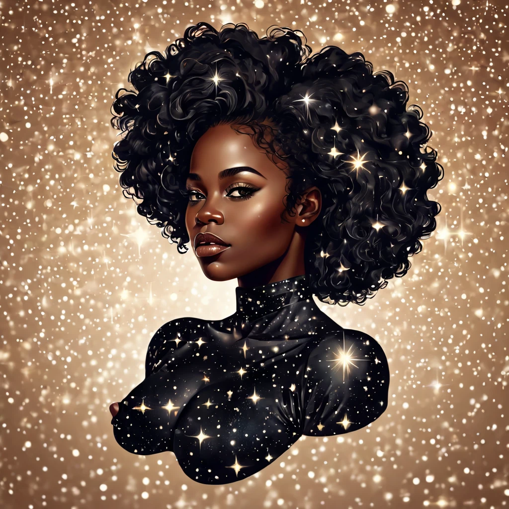 A galaxy of stars in the shape of a black woman&#39;s body ,shining in the sky over the ocean, galaxy of stars in the shape of a black woman reflecting in the ocean, aurora borealis in the background reflecting in the ocean, a beautiful fantasy art, night time, 32 mil, ultra hd image, photorealistic picture.