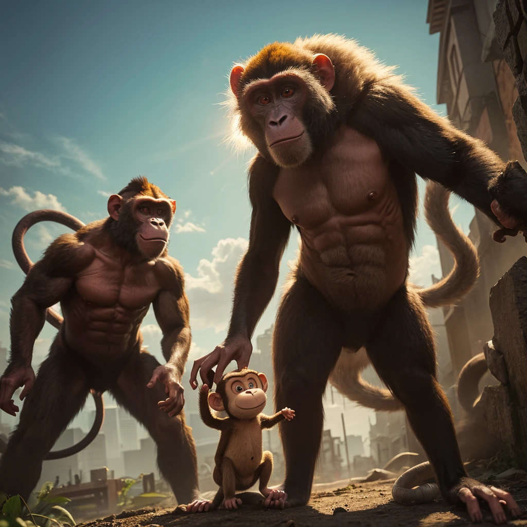 solo, anthro, Patas monkey, male, sexy, shaggy fur, thick fur, long tail, anatomically correct human penis, blue genitalia, big sagging balls, leaning back, full body, half erect, no clothing, big butt, slender, standing, realistic fur, yellow eyes, perfect eyes, symmetrical eyes, happy eyes, empty background, smile, happy, 8k, (by Pixar)