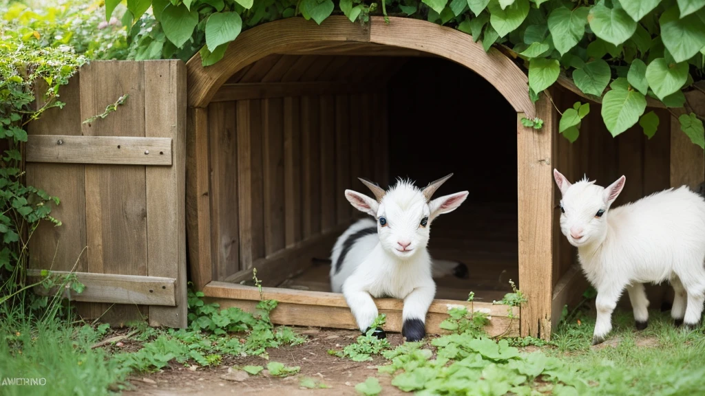 hide and seek,cute,pop,garden,Anime Style, Baby goat hiding,