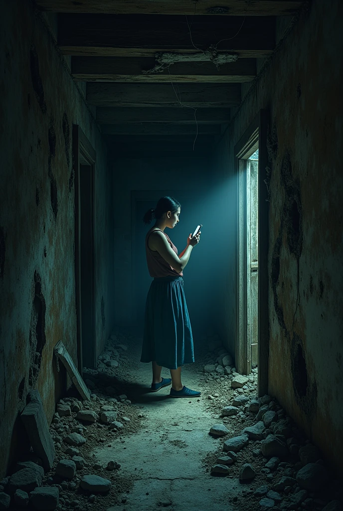 In an old house there is not a massive hole but created a large gap between the two walls at least three or two feet of space stuffing myself in a hole with flashlight on my phone reveals wooden beams, thick cobwebs, dust and bug carcasses on the inside of the wall 

