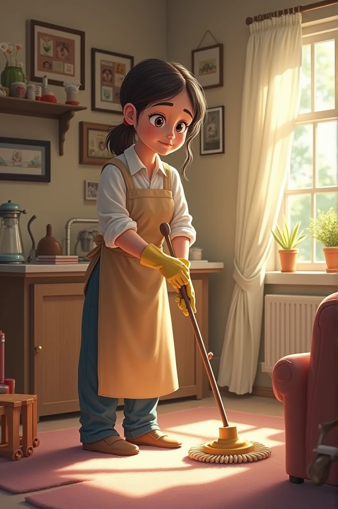 a mother who cleaning the house