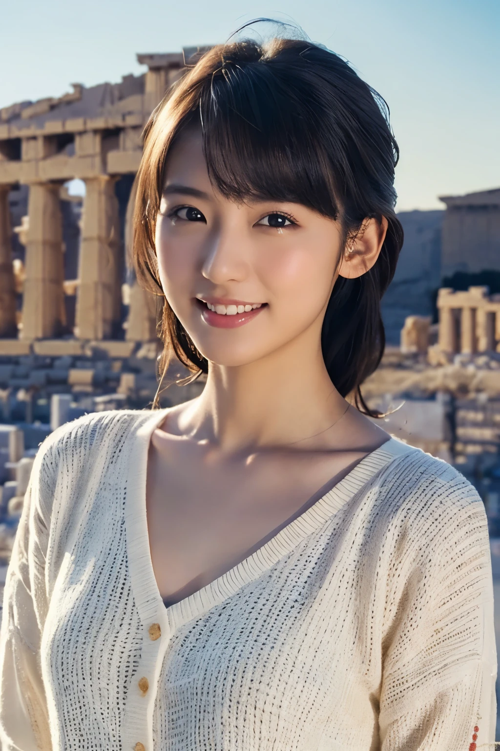 One Girl, (wear casual summer clothes:1.2), (Beautiful Japanese idol portrait photos), 
(RAW Photos, Highest quality), (Realistic, Realistic:1.4), masterpiece, 8K Portrait, 
Very delicate and beautiful, Very detailed, 2k wallpaper, wonderful, In detail, 
Very detailed CG unity 8k wallpaper, Very detailedな, High resolution, Soft Light, 
Beautiful detailed girl, Very detailed eyes and face, Beautiful and sophisticated nose, Beautiful details, 
(Commemorative photo with the Parthenon in the background:1.3), Cinema Lighting, 
Perfect Anatomy, Slender body, Small breasts, Medium Hair, Dynamic Angle, A light smile,