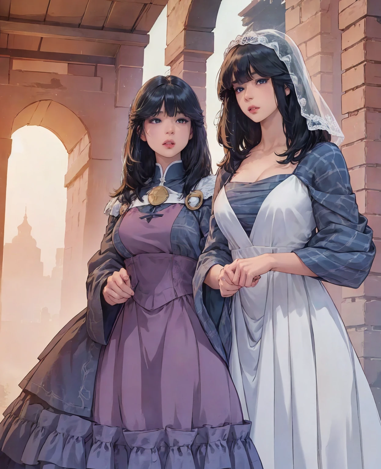 sakimichan style, wlop style, portrait, finely detailed face, beautiful woman, plump lips, opaque veil, medieval veil, headrail, 12th century, heterochromia eyes, iridescent eyes, medieval clothing, bliaut, lord of the rings gown, close to perfection, beautiful anime style, character panorama, clean and detailed face, glowing shadows, beautiful gradients, depth of field, clean Graphics, high quality, high detail, high definition, Luminous Studio graphics engine