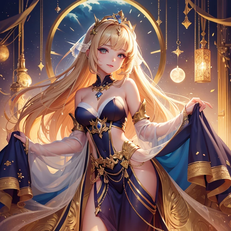 Close-up of a woman in a decorative luxurious dress, Flowers in hair, CG society hot topic, Fantasy art, ((Beautiful Fantasy Empress)), Beautiful Fantasy Empress, Anime Goddess, Golden lotus princess, 8K high quality, detailed art, Zodiac Girl Portrait, Beautiful and elegant queen, Beautiful Celestial Magician, Very luxurious,Spread your legs wide,Accentuate the crotch,(((Urinating))),puddle,Is peeing,(((Clear liquid)))