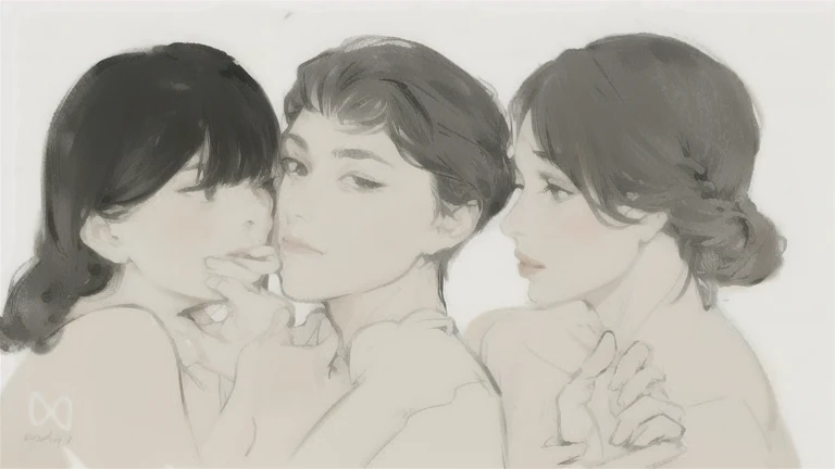 Three people, two women on the left and right, one man in the middle.