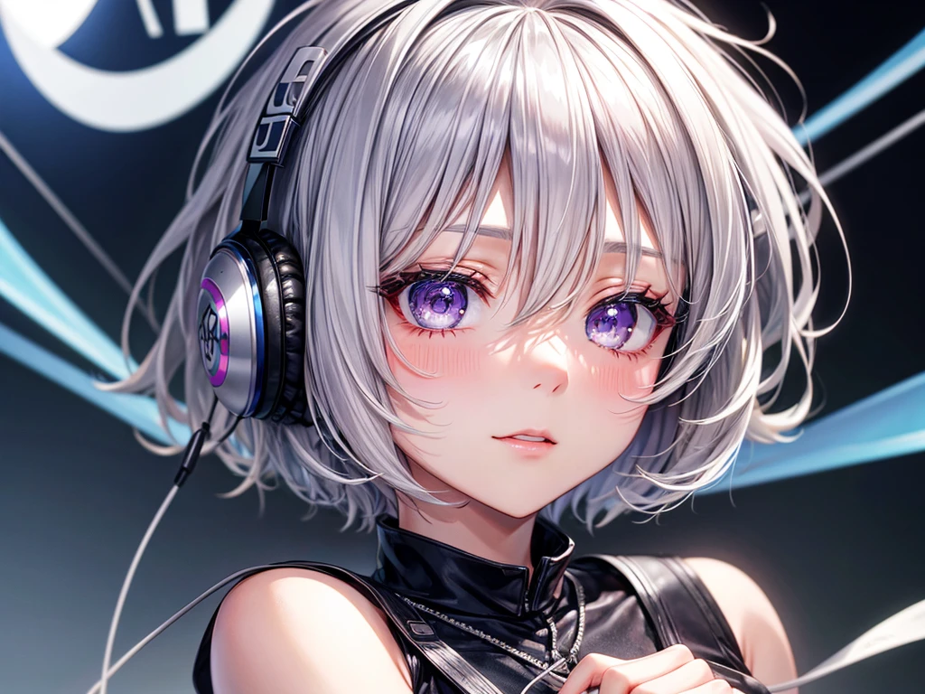 front、Silver Hair、A short-haired man with upturned eyes is the vocalist.、headphone、Blushing,