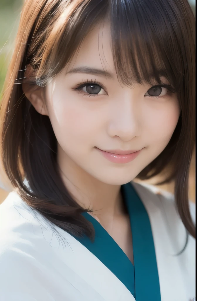 best quality, face focus, soft light, ultra high res, (photorealistic:1.4), RAW photo,(Shinozaki Ai), white skin, kawaii, 1 Japanese girl, solo, cute, (smile), (pupil, lights in the eyes), detailed beautiful face, Medium-sized breasts,(high resolution detail of human skin texture),(long hair),(portrait), upper body, white traditional kimono