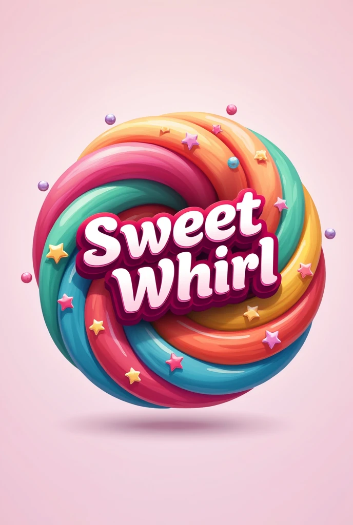 SweetWhirl's logo could be a swirl of vibrant colors like pink, orange, blue and green, that simulates the shape of a rotating candy. In the center of the whirlpool, Name "SweetWhirl" It would be written in a rounded and friendly font, with a slight shadow effect to give it depth. The swirl would be surrounded by small candies or stars., accentuating the feeling of fun and sweetness. Please make it a simple logo