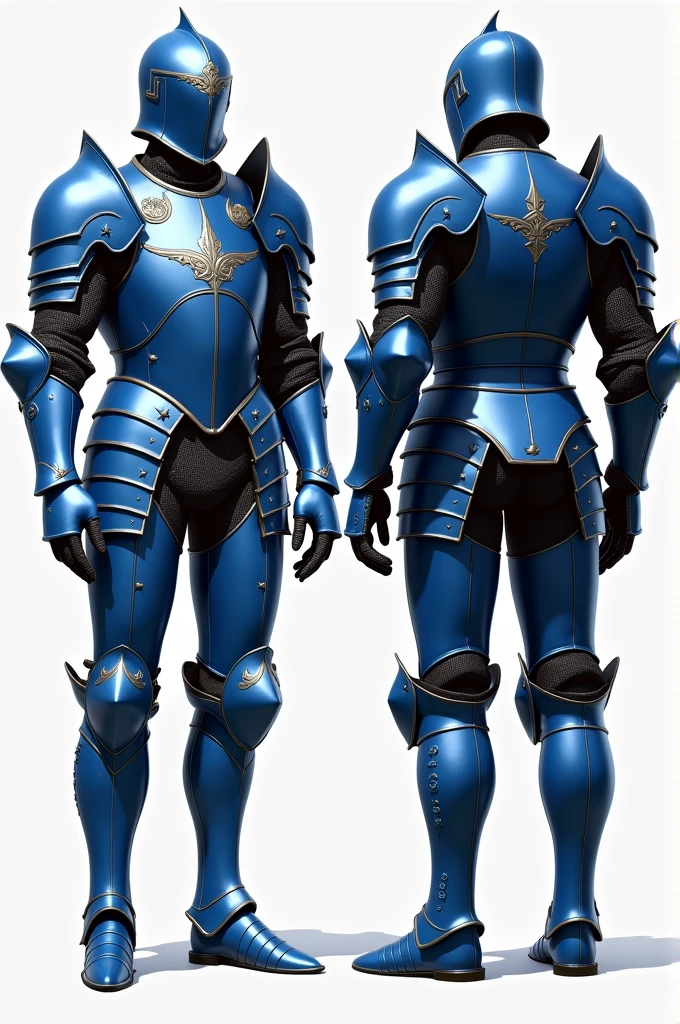 Model sheet, front side and back view, knight, with blue armor