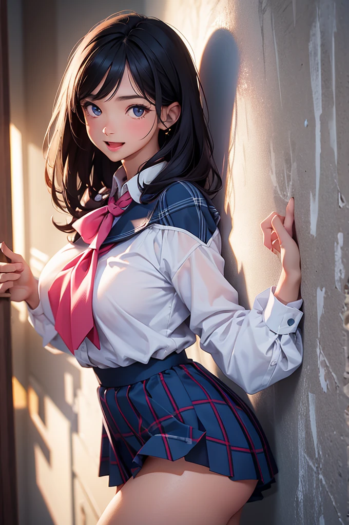 (((Adult female:1.3))),(((Change clothes in the changing room:1.3))),(((clothes on hangers:1.3))),(((Sailor suit))),(((Pleated skirt revealing skin))),(Dark red bow tie:1.3),Cute face,Extreme close up of face,Shiny light brown and orange striped short hair,Messy ponytail,Cute Smile,Perfect round face,iris,(hairpin、ponytail、Floating Hair、),Large Breasts.Professional Lighting,Cinematic Light,(Tabletop,highest quality,Ultra-high resolution output images,) ,(8K quality,),(Ocean Art 2.0 Mode:1.3),(Picture Mode Ultra HD,)