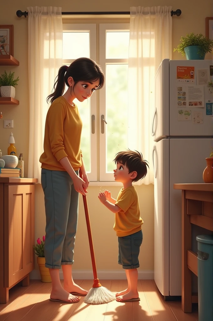 Make a mother punishing her baby for breaking a vase