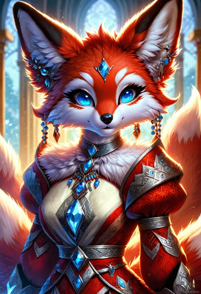 Anthropomorphic kitsune-satyr dutchess. red fur. Crystal blue eyes. Official Art – An Award-Winning Digital Masterpiece In 4K Ultra HD, Extreme Detail And Intricate Realism. Symmetrical Face. This bright and colorful Concept Art Brought To Life By The Hands Of Artists Like Wlop & Artgerm In A Stunning 2D Vector Illustration. Background Is A Panoramic Vista.