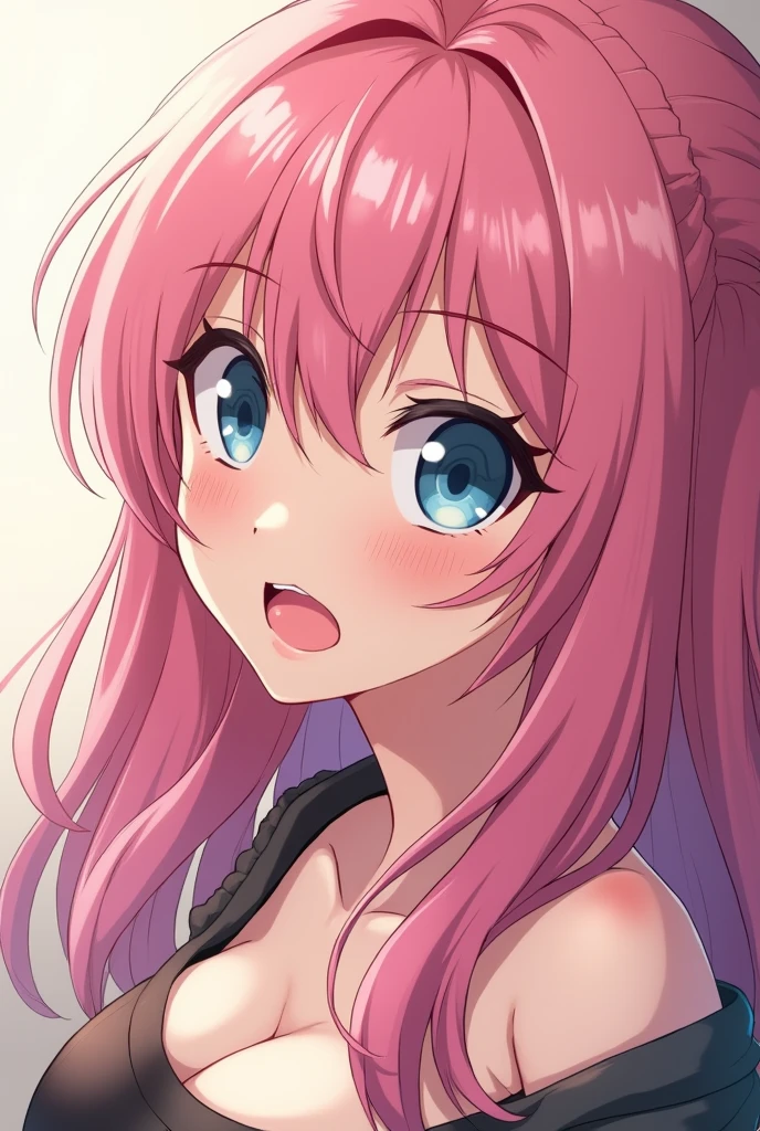 Anime girl with pink hair, Curvy with her mouth open and full of semen, hentai
