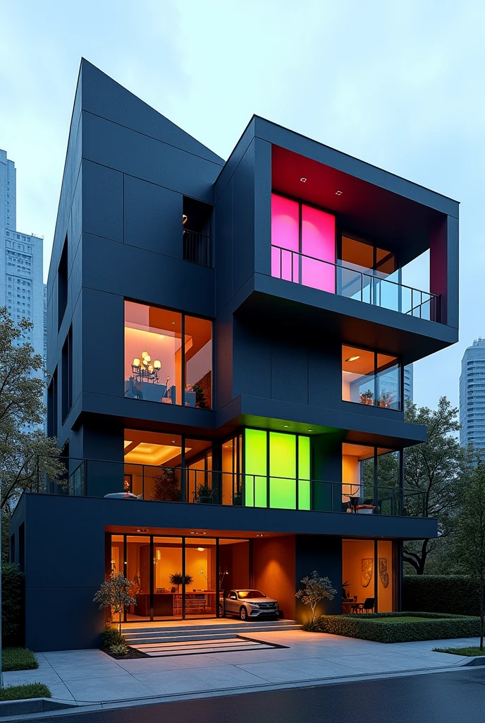 Modern corporate style house, with colorful graphite,