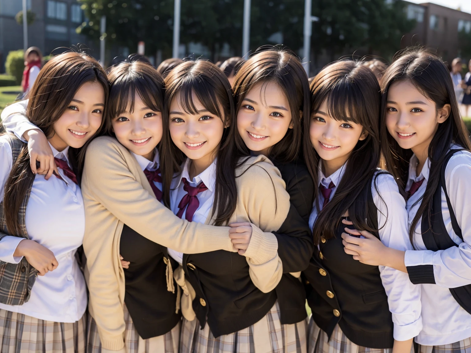 Big Breasts、Nipples、Highest quality、8k、smile、blazer、20 girls、Uniform ribbon、Chol Graduation Ceremony、 girl、Girl group Multiple girls depicted、Harem、Idol Group、photo shoot、Long Hair、Wearing a cardigan、Highest quality、Big Breasts、Happy girl、girl、Yellow Eyes、Perfect Face、Standing position、Girls hugging each other、Disappointing Girl's Bangs、Beautiful Eyes、corridor、Girls hugging each other、Smooth Hair、Multicolored hair colors、naughty girl、Beautiful girls、Beautiful girls、Loose socks