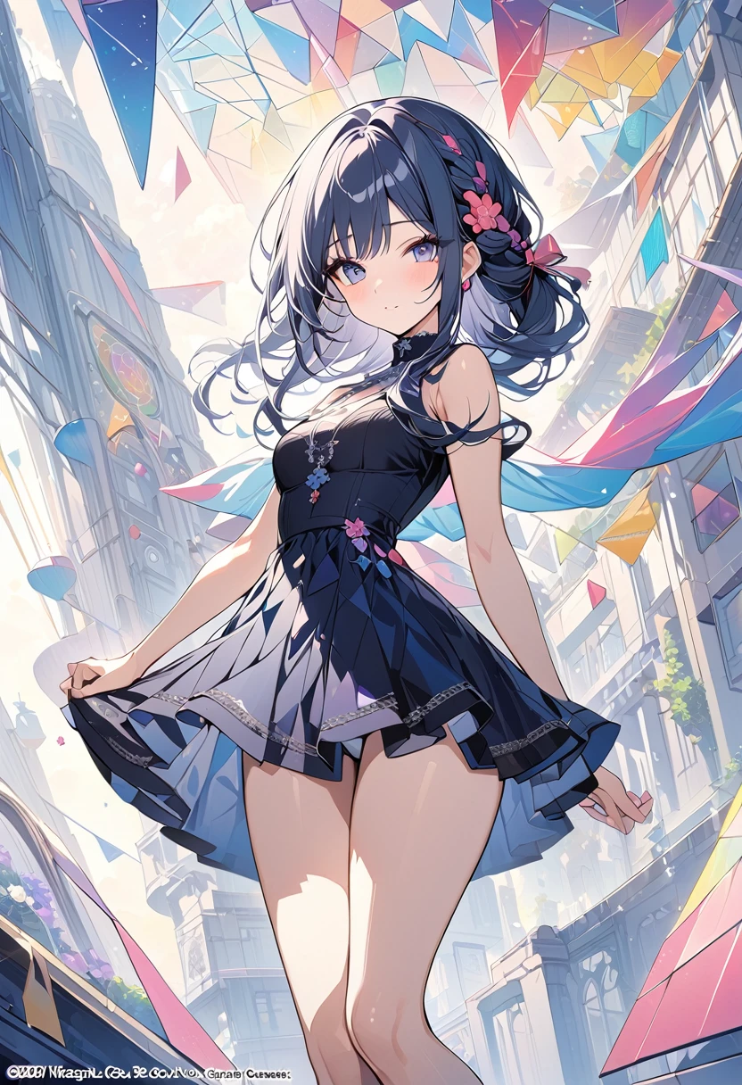 ,beautiful flower々)、Braid、 (masterpiece, Highest quality), Official Art, beautifully、aesthetic: 1.2), (1 girl), Very detailed, (Geometry Art: 1.3), colorful