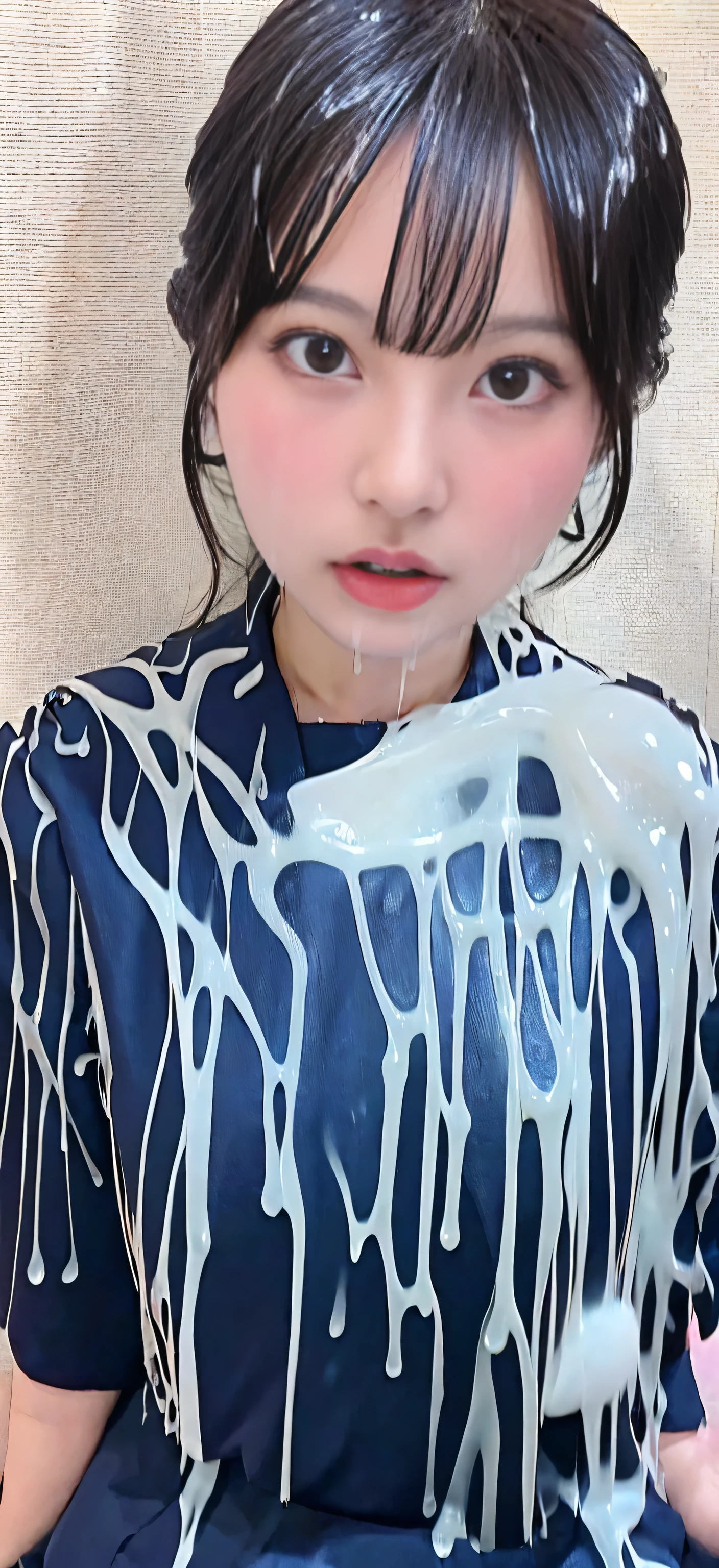 ((Highest quality:1.5))、(Happy expression:1.26)、(NSFW:1.35), RAW Photos、(((Ultimate beauty full body photo shoot:1.5)))、((Glowing Skin))、(((1 girl)))、Beautiful 18-year-old girl from Tokyo、((18-year-old))、((Height: 163cm))、young、Young Face、、Bright Eyes、Detailed face、Fascinating、(A body as voluptuous as an adult)、Waistline、belly button、Exposing the belly button、Small shoulders、Thin arms、Long legs、((Black Hair、Shortcuts:1.2))、skirt、(White socks:1.2)、((Exposing the belly buttonセーラー服、Mini skirt:1.5))、Spread your legs、(((Sit on a chair with your legs wide open:1.75)))、(Micro Skirt、high waist)、((Lift up your skirt to show your panties:1.5))、skirt lift、((Low Angle:1.0))、((Very detailedな))、(Perfectly detailed face)、(Detailed hands) 、(finger details)、(Excellent anatomy)、Photorealistic image masterpiece、最High resolution、Very detailedな、Film Light、Intricate details、High resolution、Very detailed))、Detailed Background、8 time、Digital single-lens reflex camera、Soft Light、High resolution、Film Grain、Fujifilm XT3、Shallow depth of field、Natural soft light、god々、classroom、School Machine、Chair、blackboard、((Very large breasts bigger than a face:1.75))、 ((The liquid representation is extremely realistic:2.99)), ((The depiction of liquid semen is extremely realistic.:1.95)), ((The depiction of liquid semen being ejaculated from the penis is extremely realistic, with the entire body being drenched in a large amount of semen.:1.55)),((((Extremely accurate anatomy)))), (((Photos taken by my boyfriend)))