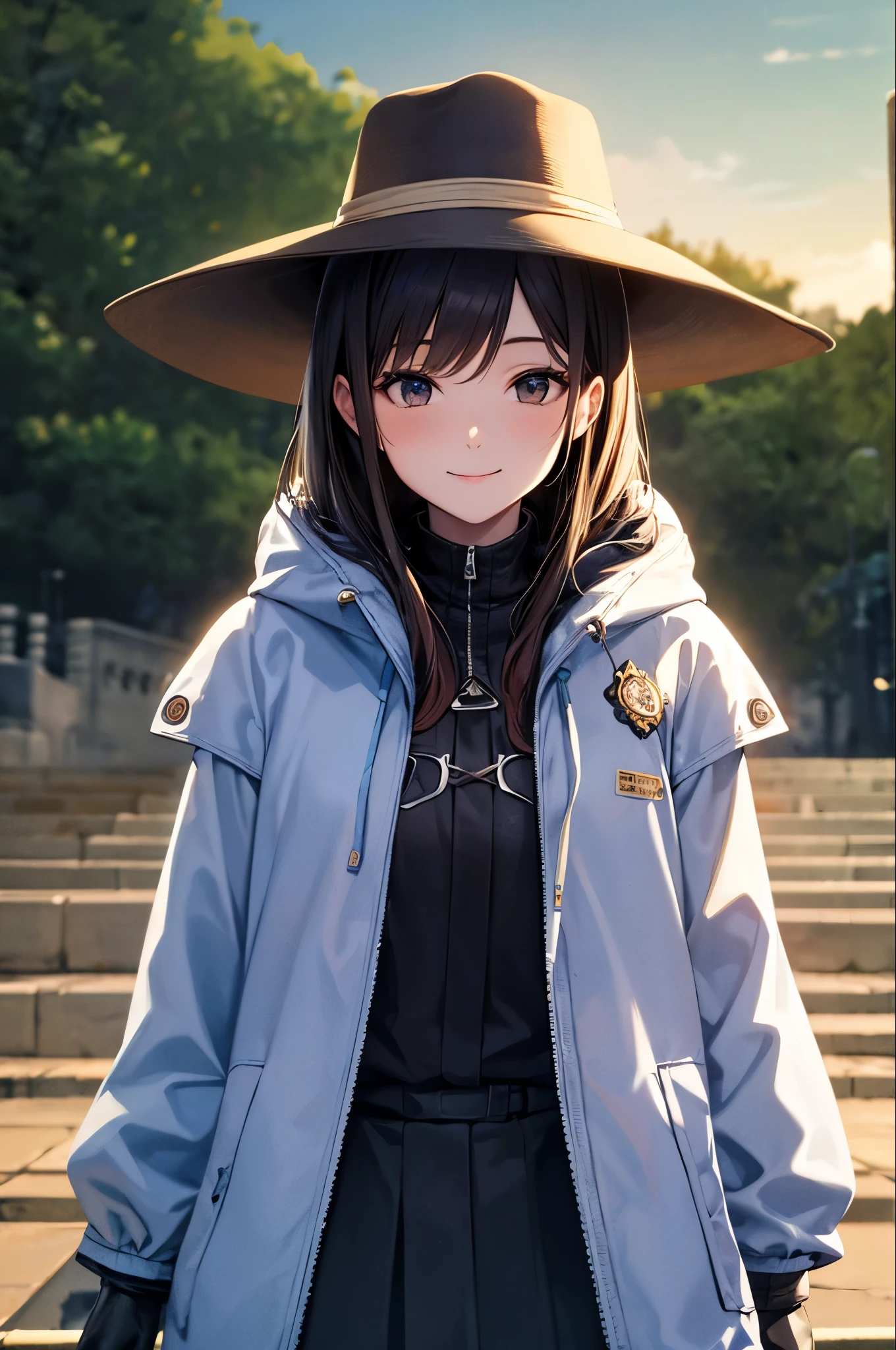 (masterpiece, Highest quality:1.2), Cowboy Shot, alone, One girl, Comoros met, smile, View your viewers, Black Hat, Jacket, Long sleeve, gloves