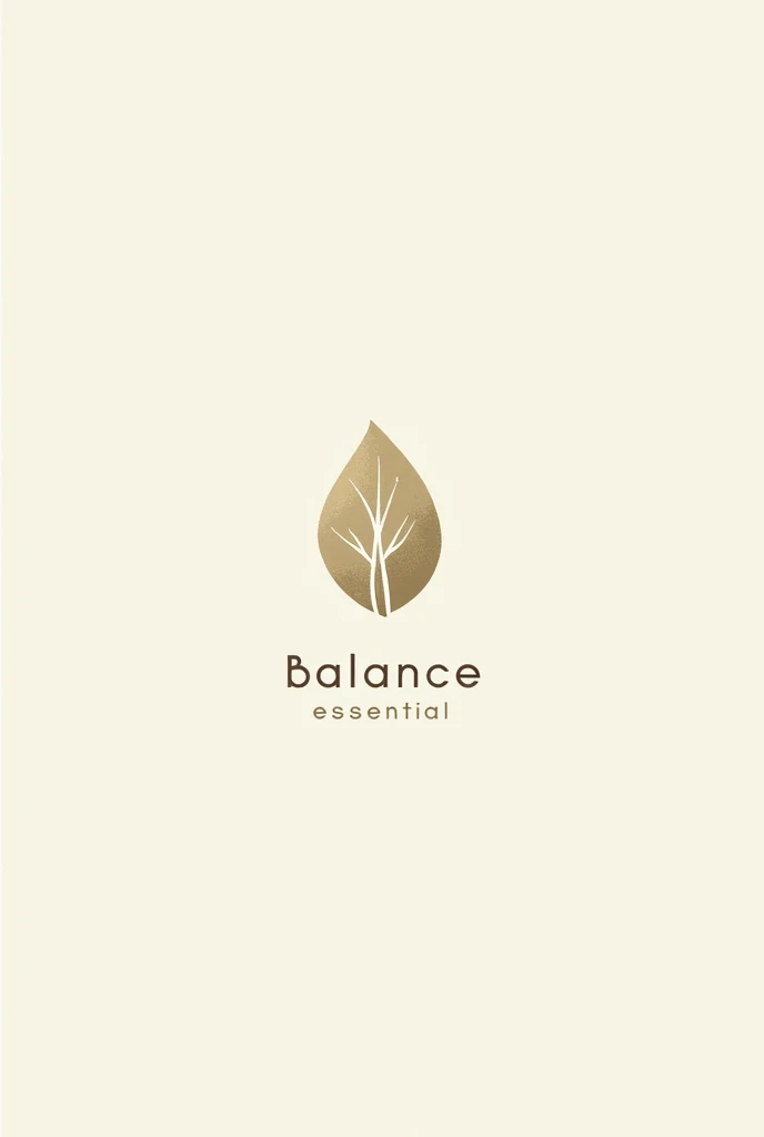 Logo for a natural essential oil brand called Balance Essential that incorporates a minimalist organic design, with a leaf or leaves