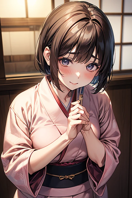 ((Japanese woman in her 40s、Mature Woman))、高品質in超リアルなポートレート。彼女は小さく繊細な顔立ちin、I have a slightly rounded face shape。Her expressive almond-shaped eyes have a gentle and warm gaze.、I have strong eyebrows。肌は無垢in透き通るような白さin、It has a natural shine。(Her hair is brown and pixie cut.:1.3)in、シンプルinエレガントに整えられています。メイクはナチュラルin、A light foundation and subtle blush、Uses a soft pink lip color。ライティングはソフトin自然な光を使用し、Accentuating facial features、Does not emphasize shadows。背景はシンプルinぼかしたグラデーションin、Focus on the face。