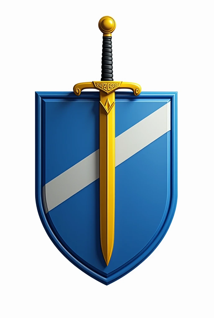 Coat of arms logo with blue shield, transparent background. Drawn on the national emblem, It's yellow., Plain color and a sword planted behind the shield --Automatic