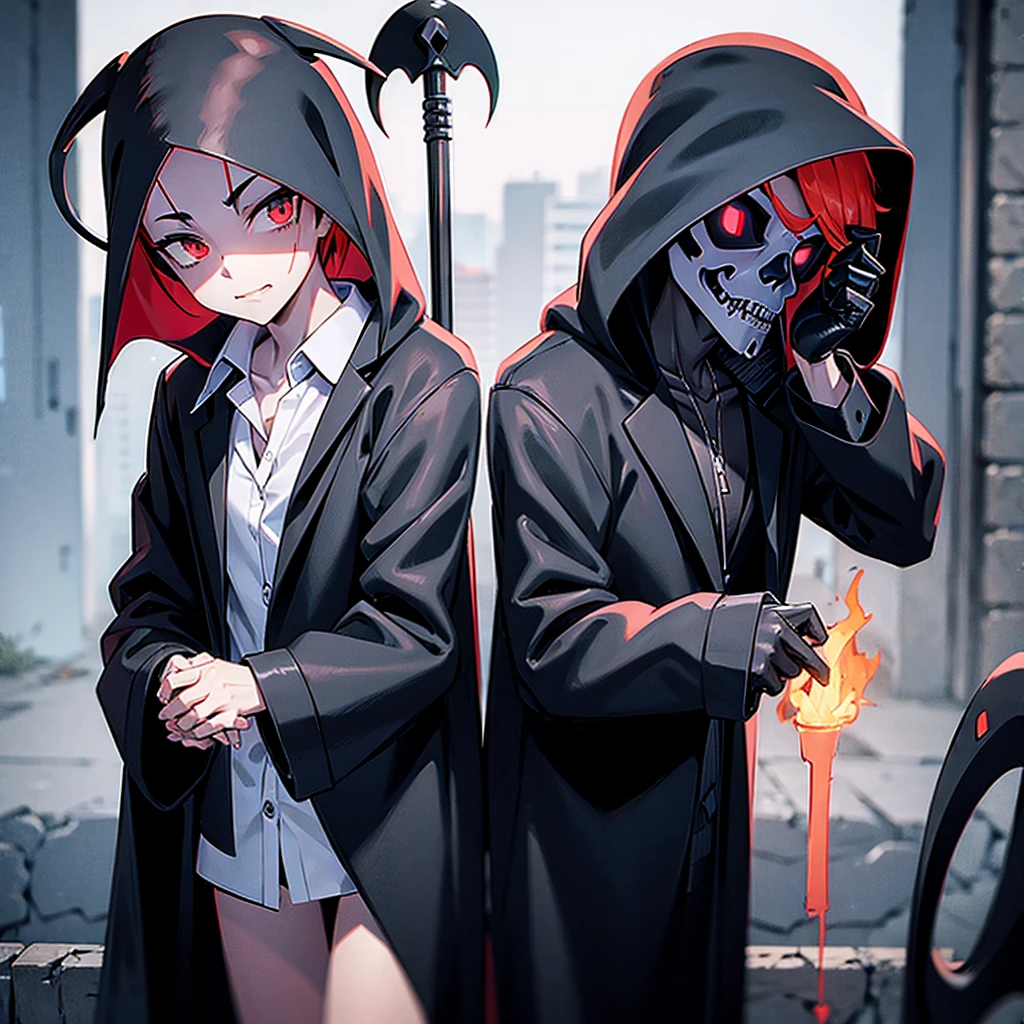 (((Grim Reaper's Scythe))) (((A girl with short white hair and blue eyes))),((Full moon at night, my big wings)),(Hoodie, black camisole, purple light), Nervous expression Shiny background Shiny edges,The cruel world of Grimm's fairy tales、witch、巨大なGrim Reaper's Scythe最高の構図に配置する、Dynamic composition、Super detailed、