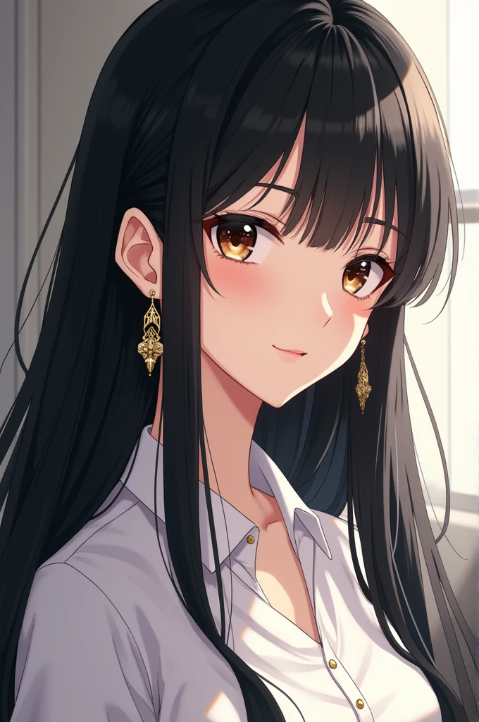 anime girl with long black hair and white shirt with gold earrings, albedo from the anime overlord, albedo from overlord, zenra taliyah, official art, anime visual of a young woman, detailed anime character art, portrait knights of zodiac girl, detailed key anime art, detailed digital anime art, black - haired mage, detailed portrait of anime girl