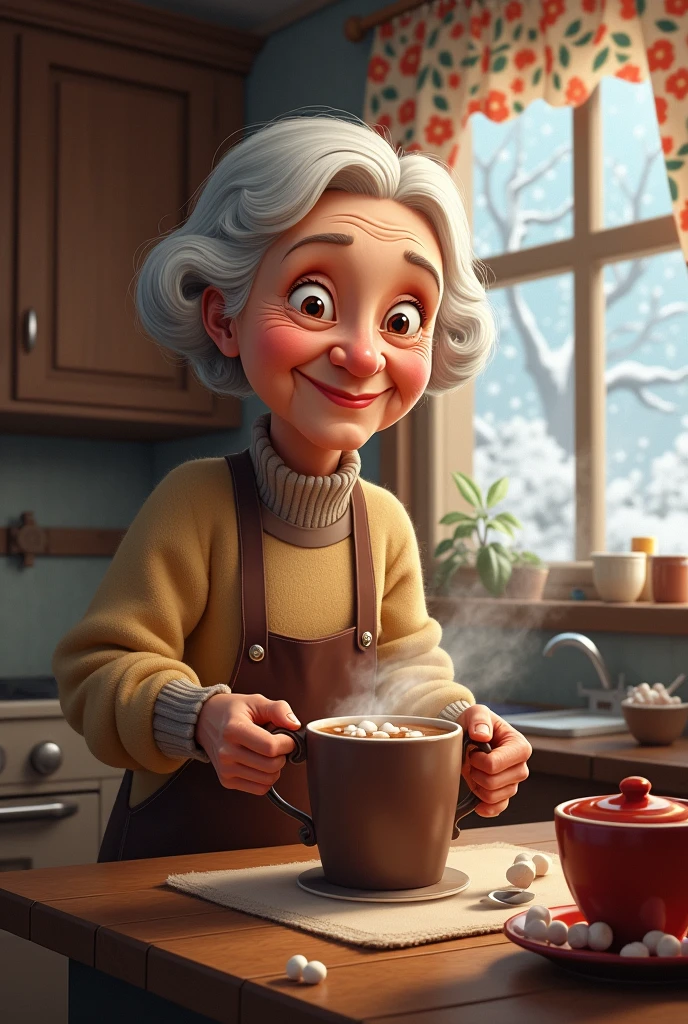 Grandma making hot chocolate