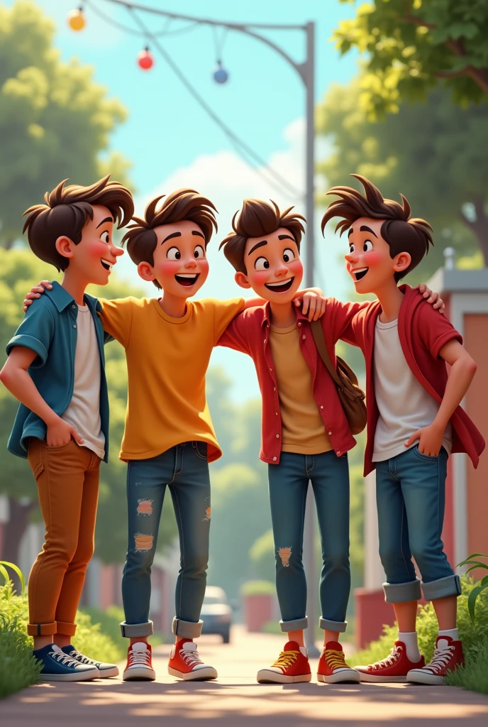 4 best friends who are 15 years old who are laughing and having fun together male