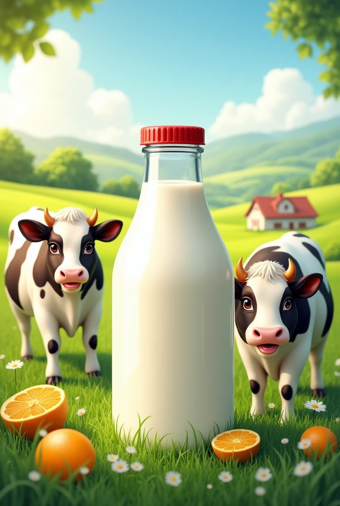 Pamphlets for krishna milk farm business with milk bottle and happy cow's with benefits of cow milk and some complements of our dairy farm.