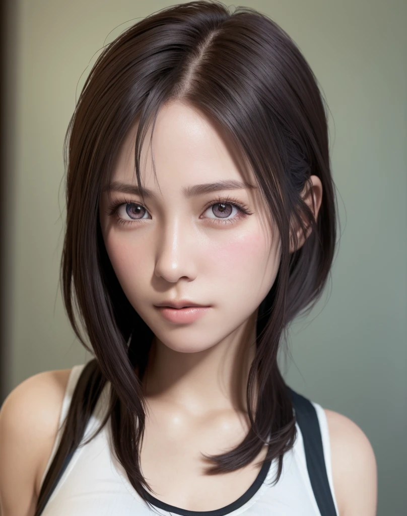 high quality picture, masutepiece, detailed hair texture, Detailed skin texture, Detailed Cloth Texture, 8K, Add fabric details, ultra detailed skin texture, ultra detailed photographic, Skin pores, Portrait of a girl, wearing tank top,