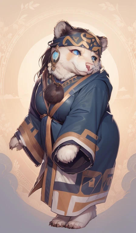 best quality,Super detailed,actual,(portrait,photo-actual:1.37),(hairy:1.1),(human nature:1.1) High resolution, 8k, masterpiece,, Super detailed, mammal, Brown Bear Girl，whole body，National style totem，ethnic jewelry，miss, miss化的, Fur, detailed Fur，Ainu women in traditional clothing，Fair深藍色服飾，Dark blue headscarf， masterpiece, best quality, Digital art, (actual:0.3), cartoon, Detailed route, High resolution, visually stunning (detailed lighting, Depth of Field:0.9), detailed color, Bright colors create perfect hands, Detailed hands (Fair, Cute, Fluffy:1.2), detailed body, Perfect breasts, 1 girl, , Smile full of love，HokkaidoNatural background，horizon landscape, National costume, national totem，清澈的Sky空, movie lighting, Sky, sunny Sky,，grassland， horizon background(Natural background:1.1,Hokkaido:0.9), (Soft natural light:1.1), (Detailed facial features:1.1,expressive eyes:1.2), (calm and serene expression:1.1), (Flowing and layered clothing:1.1), (Gorgeous and intricate accessories:1.1), Fine hairs, exquisite eyes, 