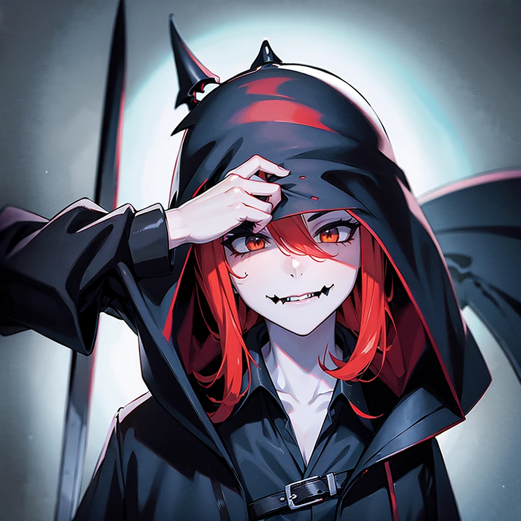 (((Grim Reaper's Scythe))) (((A girl with short white hair and blue eyes))),((Full moon at night, my big wings)),(Hoodie, black camisole, purple light), Nervous expression Shiny background Shiny edges,The cruel world of Grimm's fairy tales、witch、巨大なGrim Reaper's Scythe最高の構図に配置する、Dynamic composition、Super detailed、