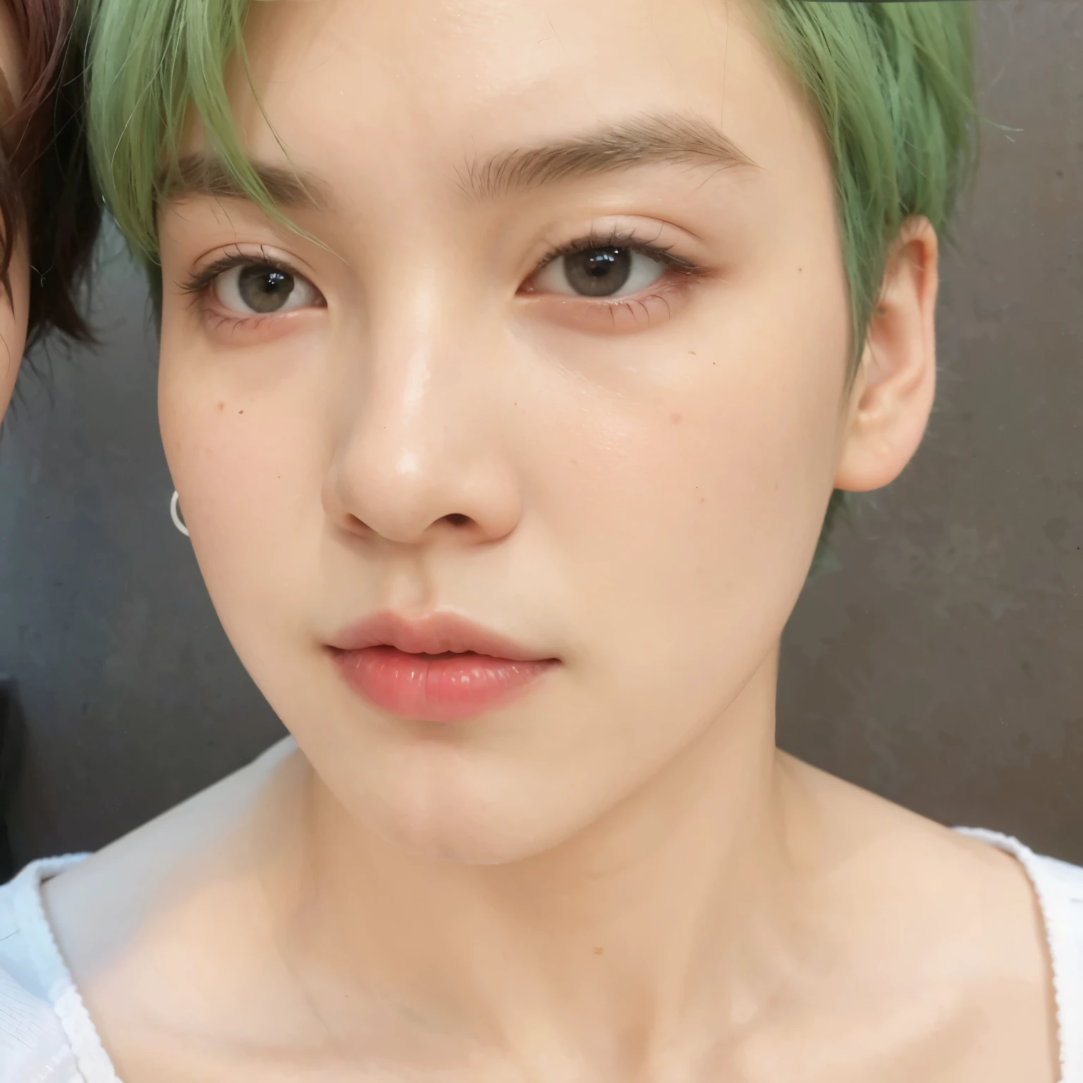 Arafa woman with colored hair sitting at a table, jung jaehyun, adorable and pale korean face, ulzzang inteligente, Kim Doyoung, with short hair, jossi do blackpink, Hong Jun Hyung, Tae June Kim, ulzzang, the hime cut, Jaeyeon Nam, xqc, park jimin, tomboy short platinum hair