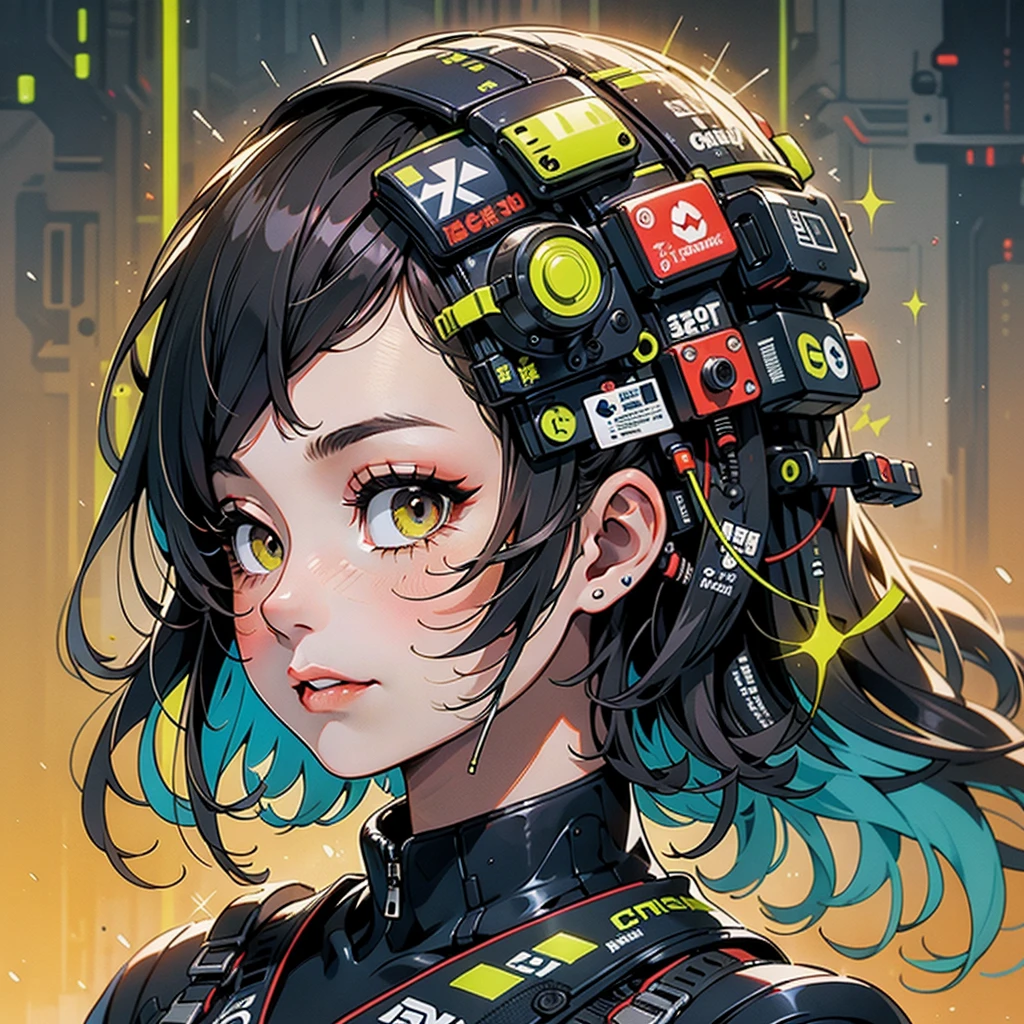 One girl, (silhouette:1.3), Blackwork, Ambient Lighting, (Blurred Background, Blurred foreground, Depth of written boundary:1.3), Traditional texture, Dripping、techpunkmask、profile、Dynamic composition、Mechanical pattern background、Perfect Anatomy、