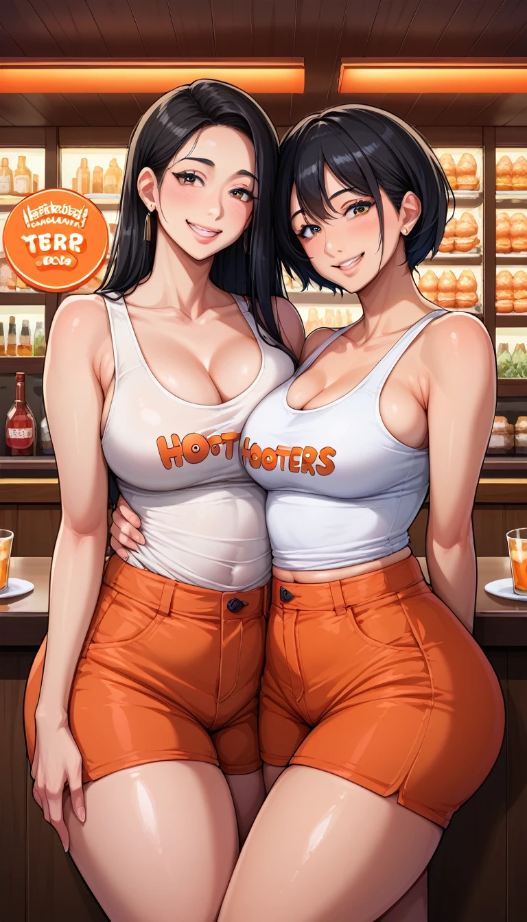 Score_9, score_8_up, score_7_up, score_6_up, score_5_up, score_4_up, source_anime, 2girls, cute student, young female, sagging gigantic huge breasts, wide hips, thick thighs, huge areolae, areola slip, black areolae, in McDonald’s, cashier counter, pov, detailed eyes, brown eyes, looking at viewer, crowded, McDonald’s uniform, sleeveless, McDonald’s visor, embarrassing smile, collarbone, head tilt, very hairy stomach hair, showing armpit, hairy armpit hair, bukkake, sperm on armpit, cum shot on armpit, sperm, penis, Japanese, hentai, hand behind the head, breast milk machine