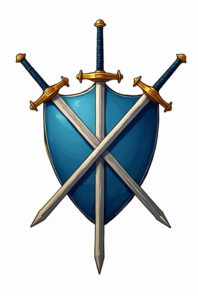 Coat of arms logo with blue shield, transparent background. Drawn on the national emblem, It's yellow., The shield looks strong, and there are two crossed swords behind it - automatic.