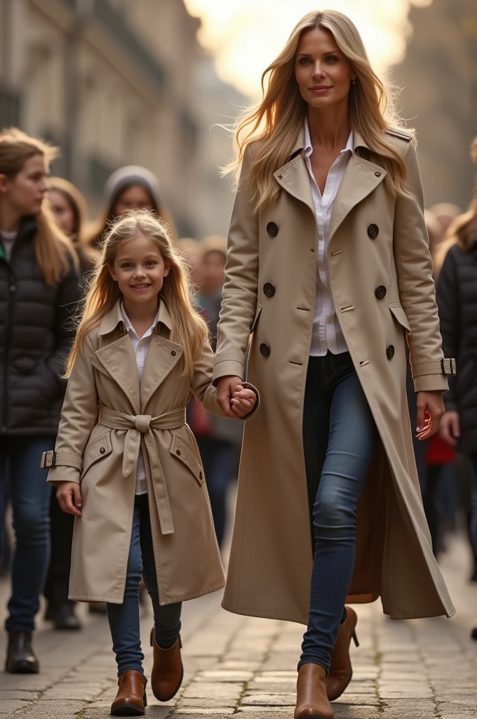 Heidi Klum and her doughter going to her class Party in Trenchcoat 