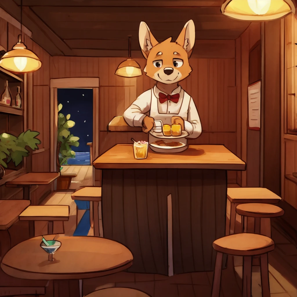 Big watery eyes,Warm island atmosphere,More soft details and shadows Corgi waiter:1.1),A large glass of iced lemonade,inside the Spanish bar. Spanish bar,There is a wooden counter on the left, There's an open door in the back, And the scenery of the Spanish islands outside the door.(Spanish island style:1.1),alone, cannon, ,(In a Spanish style bar:1.1),(sexy waiter:1.1),(male,boy,s,baby do,holding a tray in one hand,A glass of lemonade and orange jelly on a tray. Masterpiece, best quality, Perfect anatomy, , Author:By glitter_trap_boy, by @k_M_art__, By Donkeyramen