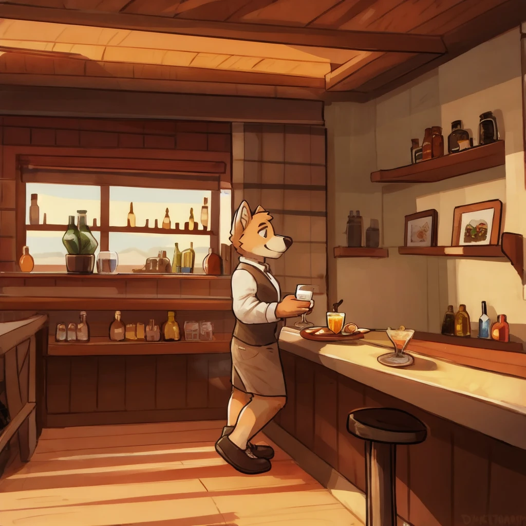 Big watery eyes,Warm island atmosphere,More soft details and shadows Corgi waiter:1.1),A large glass of iced lemonade,inside the Spanish bar. Spanish bar,There is a wooden counter on the left, There's an open door in the back, And the scenery of the Spanish islands outside the door.(Spanish island style:1.1),alone, cannon, ,(In a Spanish style bar:1.1),(sexy waiter:1.1),(male,boy,toddlers,baby dolls),holding a tray in one hand,A glass of lemonade and orange jelly on a tray. Masterpiece, best quality, Perfect anatomy, , Author:By glitter_trap_boy, by @k_M_art__, By Donkeyramen