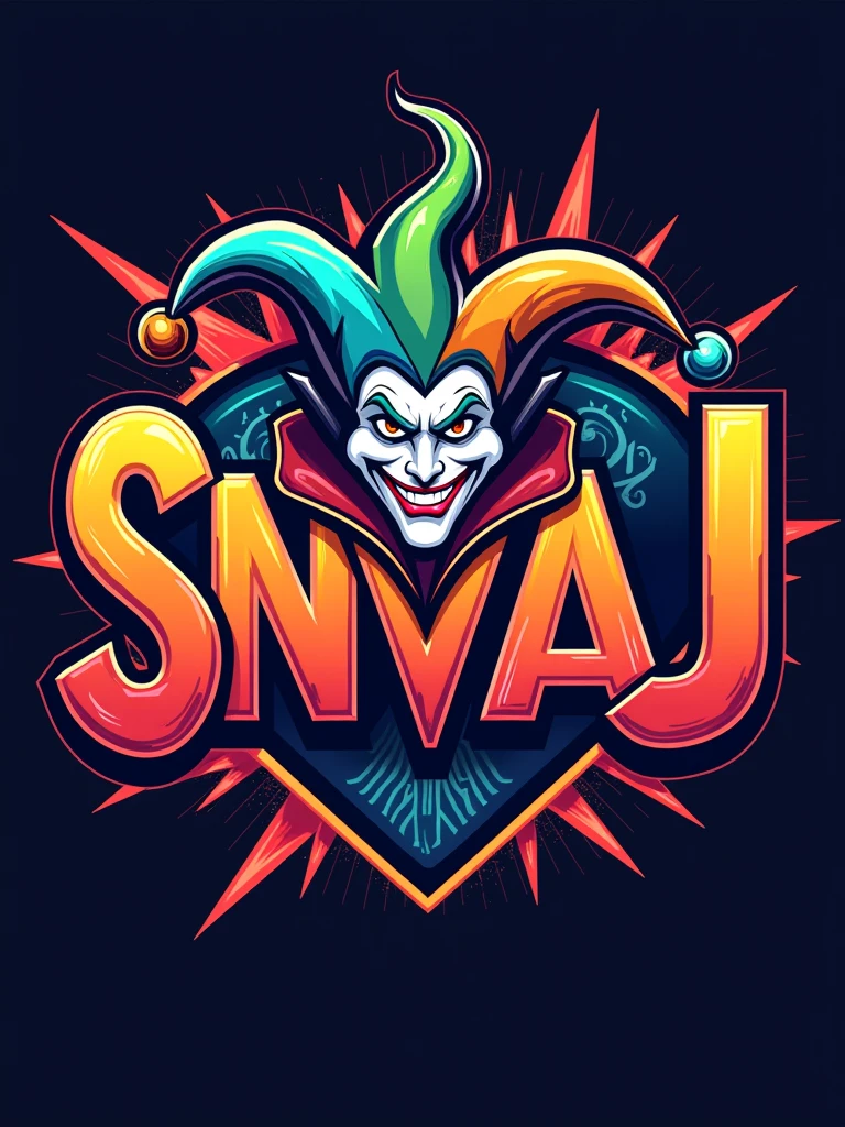 logo "snvaj" stylish letter logo front,background joker in letter front joker