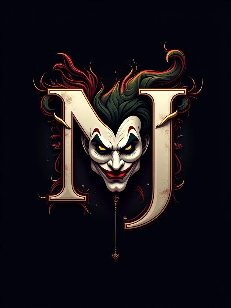 logo "snvaj" stylish letter logo front,background joker in letter front joker