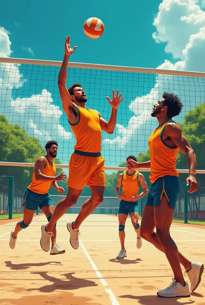 Two men's volleyball teams playing